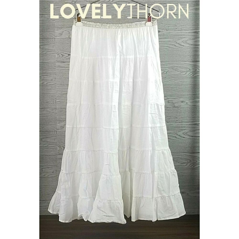 CYNTHIA VINCENT // boho peasant silver beaded tiered maxi skirt